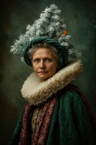 Klassiek Portret - Speelse Dame met Kerstboom