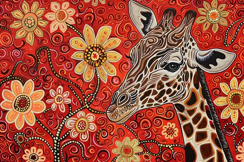 Abstracte Giraffe met Bloemen in Kleurrijk Ontwerp