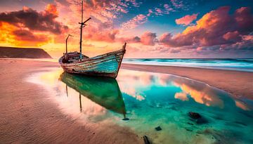 Lost Places boat with sunset by Mustafa Kurnaz