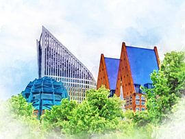 Skyline of The Hague with Hof Tower, South Holland, Netherlands. by Danny de Klerk