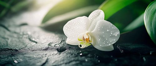 Witte orchidee met waterdruppels