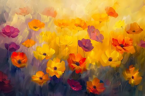 Peinture abstraite d'un champ de fleurs coloré