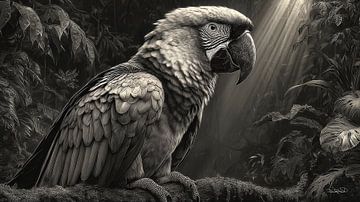 zwart-wit papegaai-kaketoe-ara van Gelissen Artworks