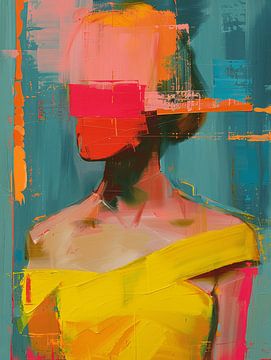 Modern abstract portrait in bright neon colours by Carla Van Iersel