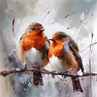 Roodborstjes Schilderij