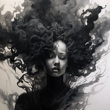 Vrouw in zwarte inkt van TheXclusive Art