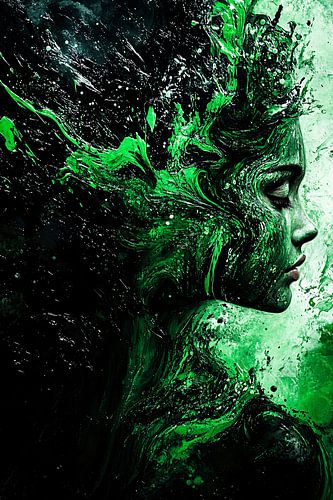 Surrealistisch groen vrouwelijk portret