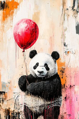 Schilderij van panda met ballon