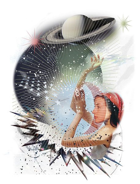 Kosmisch thema met een vrouwelijk figuur van uta krogmann