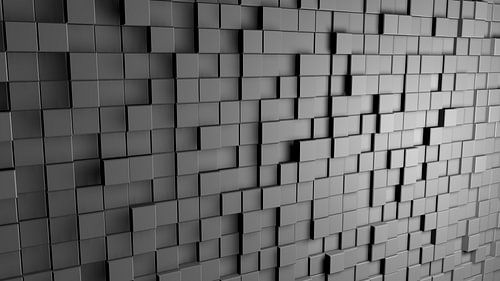 Abstract wall of grey cubes in 3D look