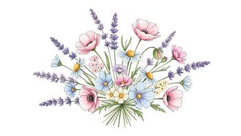 Frühlingswiese Bouquet: Pastell Aquarell Wildblumen in Blüte