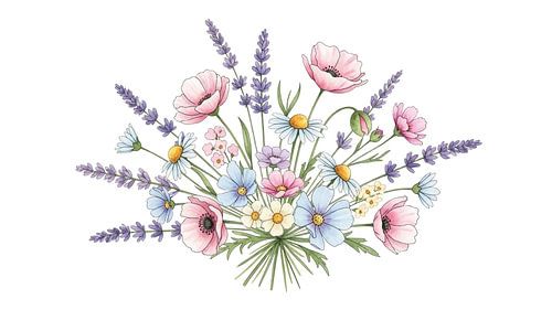 Lente boeket weide: Pastel aquarel wilde bloemen in bloei