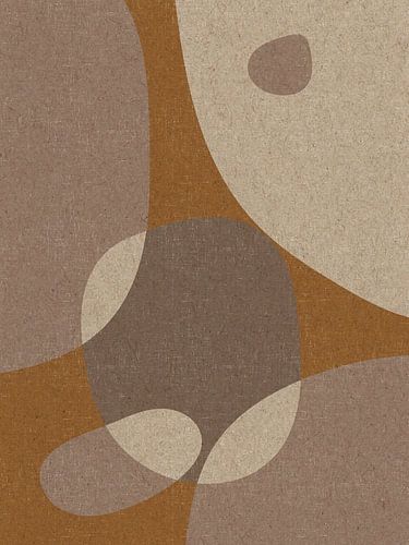 Moderne abstracte retro organische vormen kunst in aardetinten, bruin, geel, beige