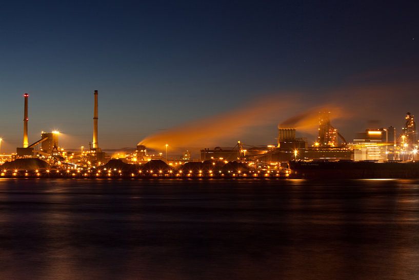 Tata steel (Corus blast furnaces) IJmuiden at night by Arjan Groot