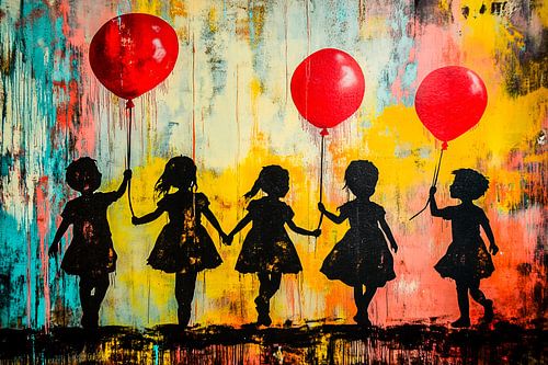 Enfants avec des ballons en train de peindre