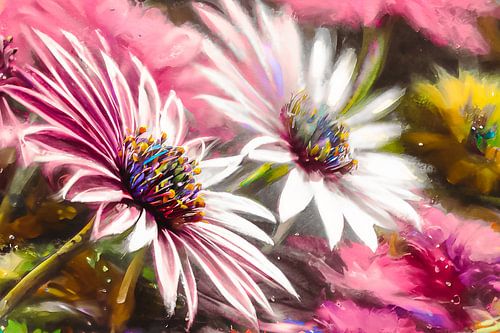 Garden Glow – Digitale kunst op basis van eigen foto van zomerse bloemen van Studio Mirabelle