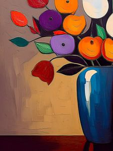 Modern Abstract Stilleven. Bloemen in blauwe vaas