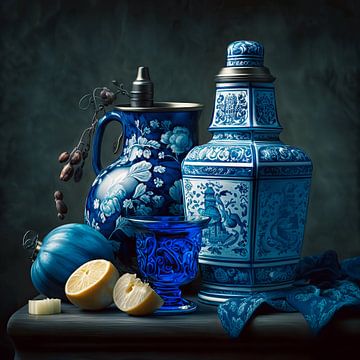 Een klassiek blauw stilleven van Vlindertuin-Art