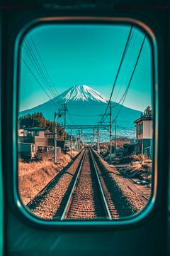 Uitzicht op de berg Fuji - Treinreisimpressie van Poster Art Shop