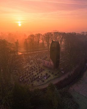 Foggy Sunrise at Historic Church Tower by Ewold Kooistra