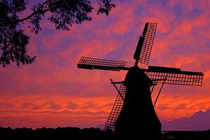 van gogh molen zonsondergang van Martijn Wams