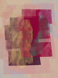 Bordeaux red, eggplant, yellow and pink abstract shapes. by Dina Dankers
