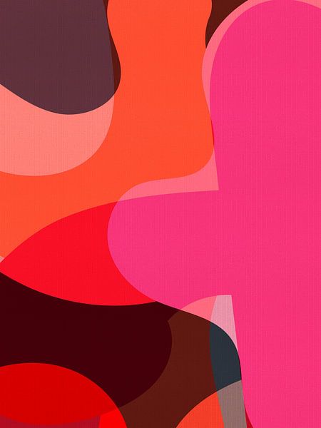 Lebendige Abstraktion in Neonpink, Orange, Rot und Taupe von Abstrakte minimalistische Kunst