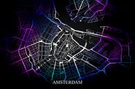 Amsterdam - Abstracte Plattegrond  in Zwart Paars Blauw van Art By Dominic thumbnail