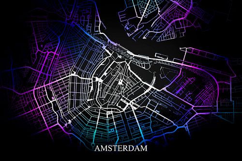 Amsterdam - Abstracte Plattegrond  in Zwart Paars Blauw