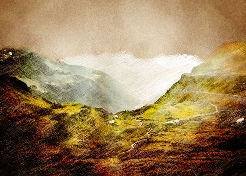 Zwitserland Klaussen Pass landschap schilderij #Zwitserland