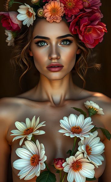 femme nue avec des fleurs par Egon Zitter