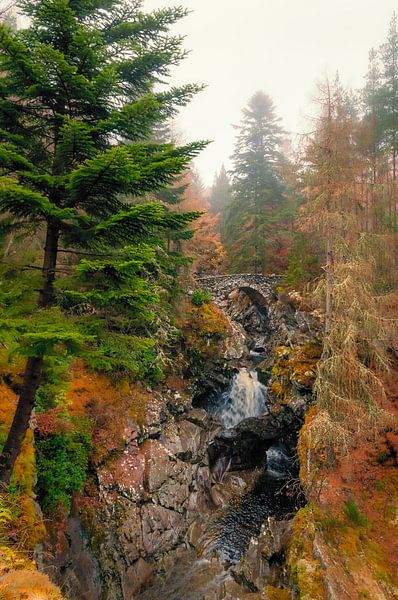 Bruar watervallen in Schotland op een mistige herfstdag van Sjoerd van der Wal Fotografie