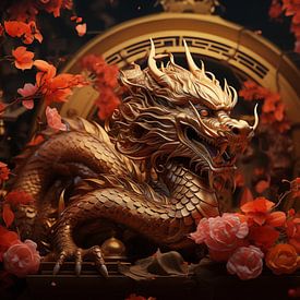 Rendu 3D d'un dragon chinois en or sur Margriet Hulsker