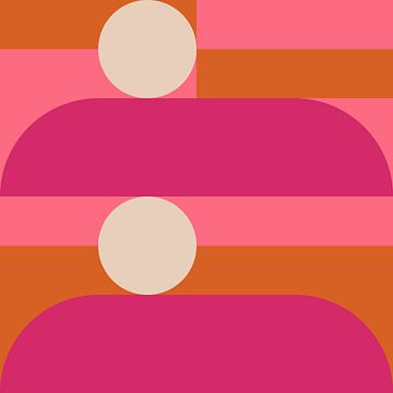 Abstracte geometrische kunst in retrostijl in roze en goud van Dina Dankers