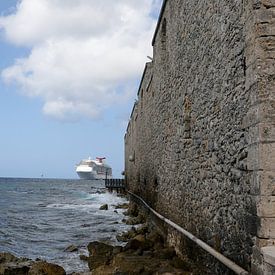 cruiseschip in de haven met het riffort willemstad curacao van Frans Versteden