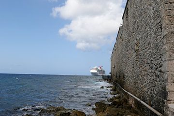 cruiseschip in de haven met het riffort willemstad curacao van Frans Versteden