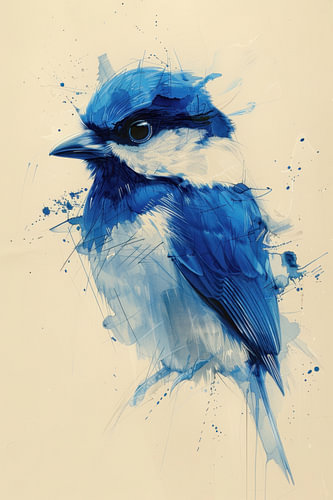 Drawing, Chinese ink, watercolour, bird, blue tit -2