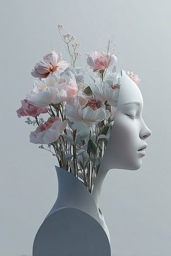 surrealistisch portret vrouw met bloemen