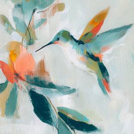 Abstract hummingbird amidst soft colours by But First Framing