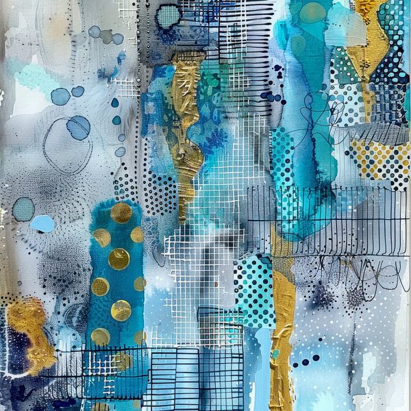 Abstract, schilderij, Blauw, wit en goud - Blauwe Dromen van Joriali Abstract