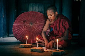 Young monk in the temples of Bagan by Roland Brack