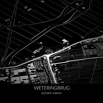 Schwarz-weiße Karte von Weteringbrug, Nordholland. von Rezona