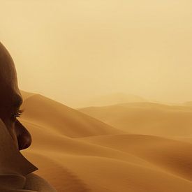 Back view of a covered man looking into the desert. 3D Rende by Besa Art