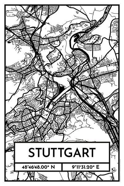 Stuttgart – City Map Design Stadtplan Karte (Retro) von ViaMapia