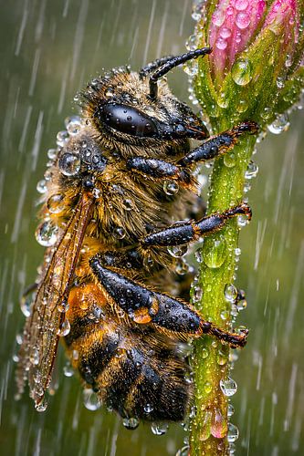 Juwelen van de natuur: Bij gehuld in glazen dauwdruppels