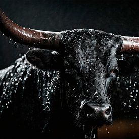 Stier in de regen met regendruppels van Mustafa Kurnaz