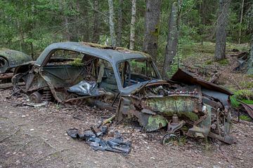 Auto kerkhof in bos in Ryd, Zweden