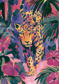A leopard in a colourful jungle with exotic flowers by Niklas Maximilian