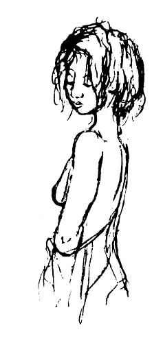 Zwart Wit inkt tekening van naakte vrouw