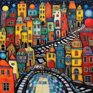 Hundertwasser City yellow blue by Natasja Haandrikman